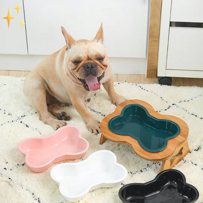 Pet Wooden Elevated Ceramic Dog Food Dish - Befez