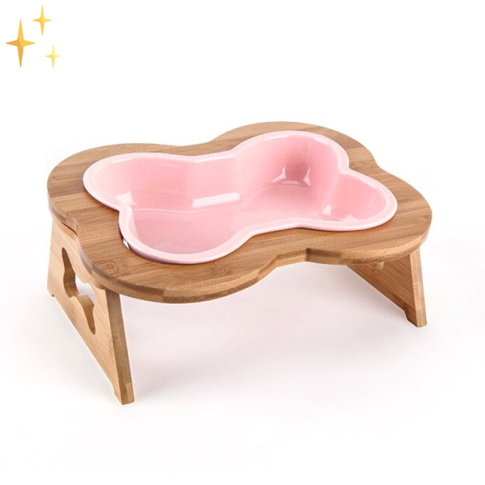 Pet Wooden Elevated Ceramic Dog Food Dish