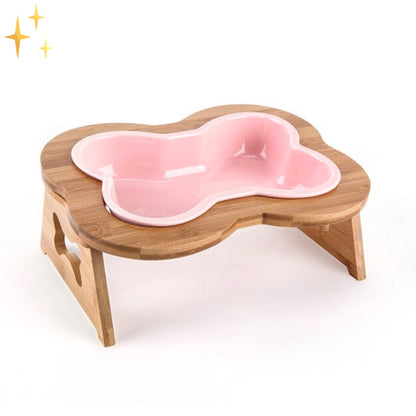 Pet Wooden Elevated Ceramic Dog Food Dish
