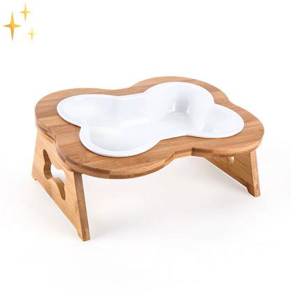 Pet Wooden Elevated Ceramic Dog Food Dish