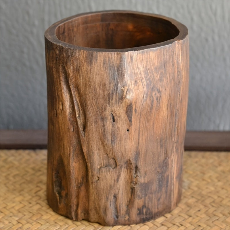 Rustic Wood Desk Pen Holder - Natural Home Office Decor