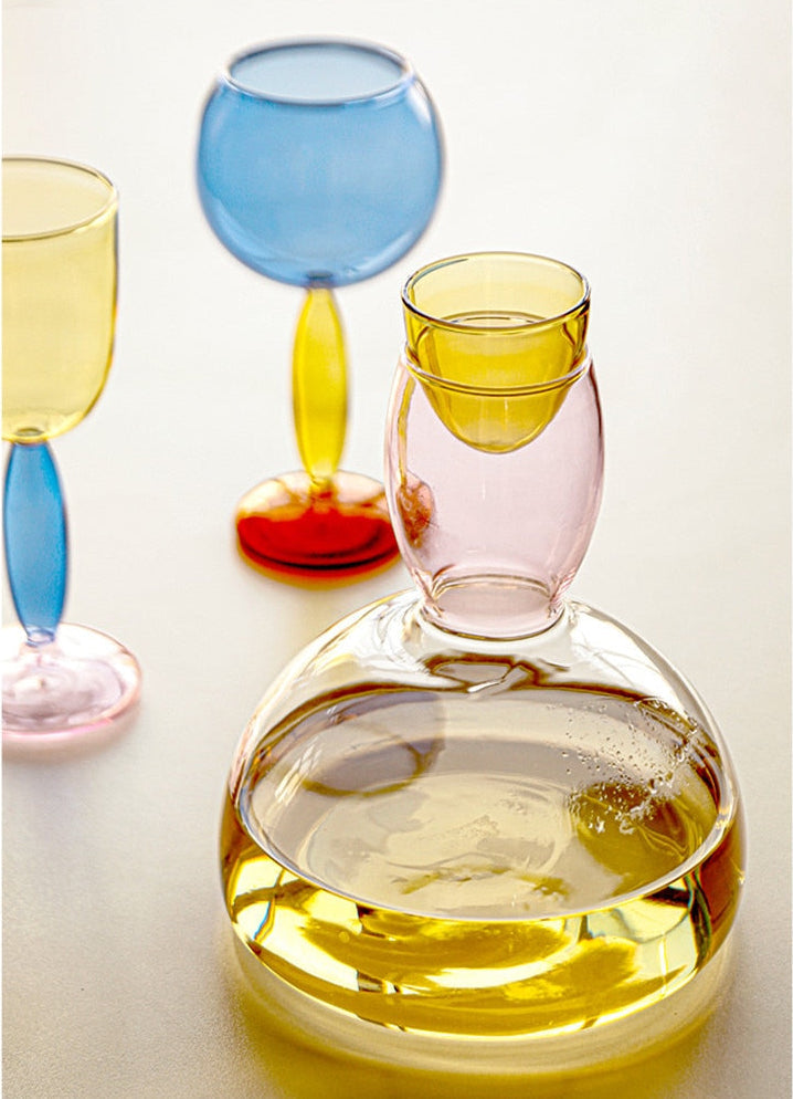 Colorful Glass Chalice and Carafe Set by Phillips