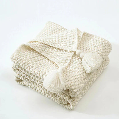 Cozy Wool Throw Blanket with Tassels