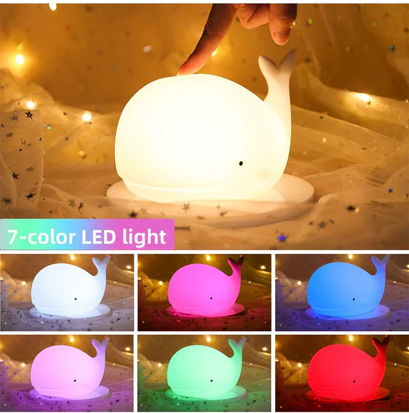 Adorable Whale LED Nightlight with Color Changing Glow