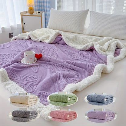 Plush Fleece Throw Blanket with Colorful Butterfly Pattern