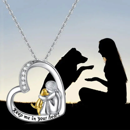 Shiny Heart Dog Pendant Necklace with Sparkling Stone