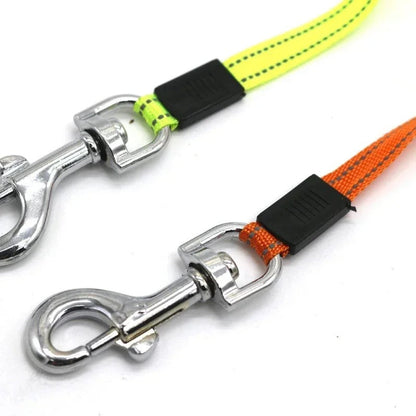 Reflective Double Dog Leash with LED Light and Pouch