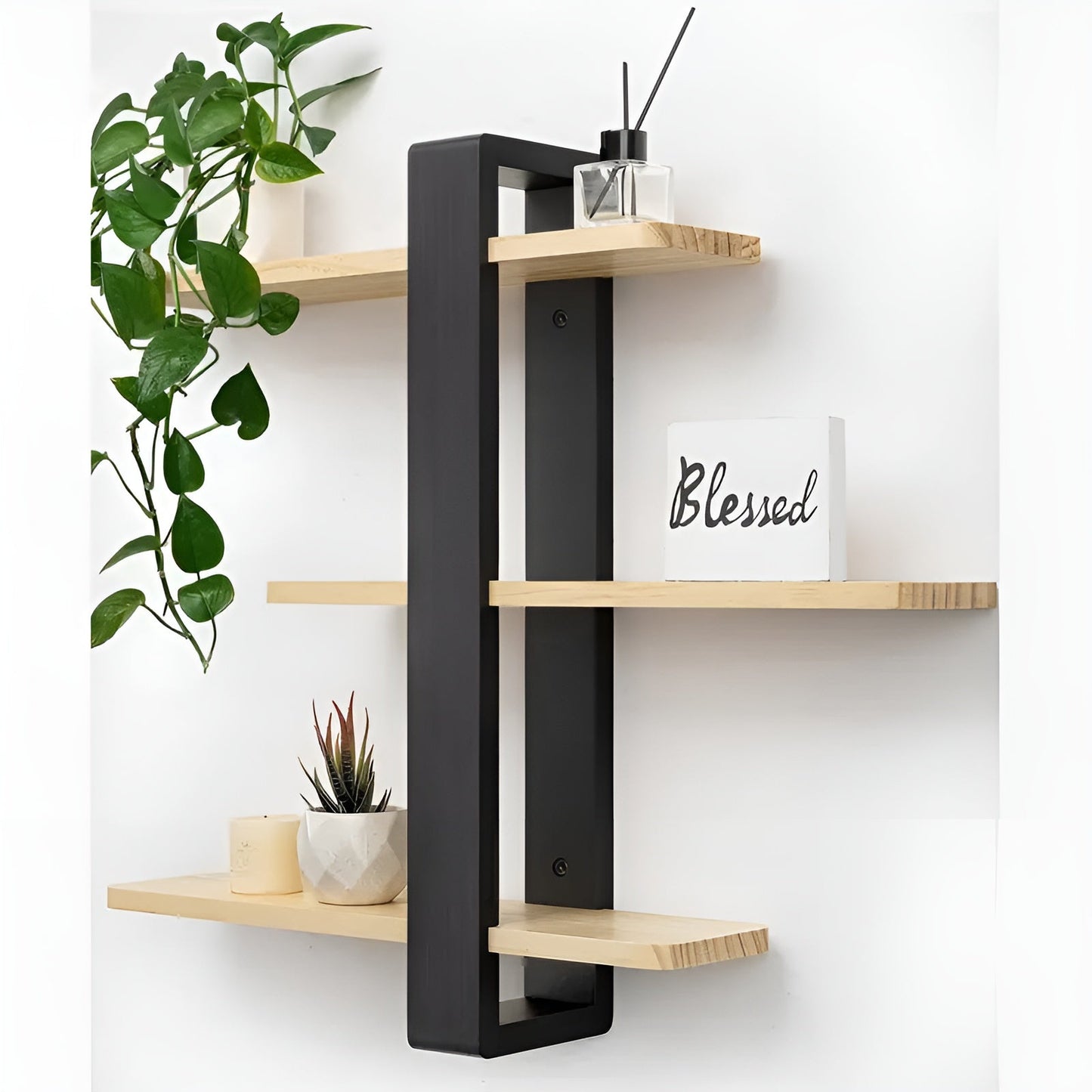 Rustic Wooden Wall Shelf 3 Tier Storage