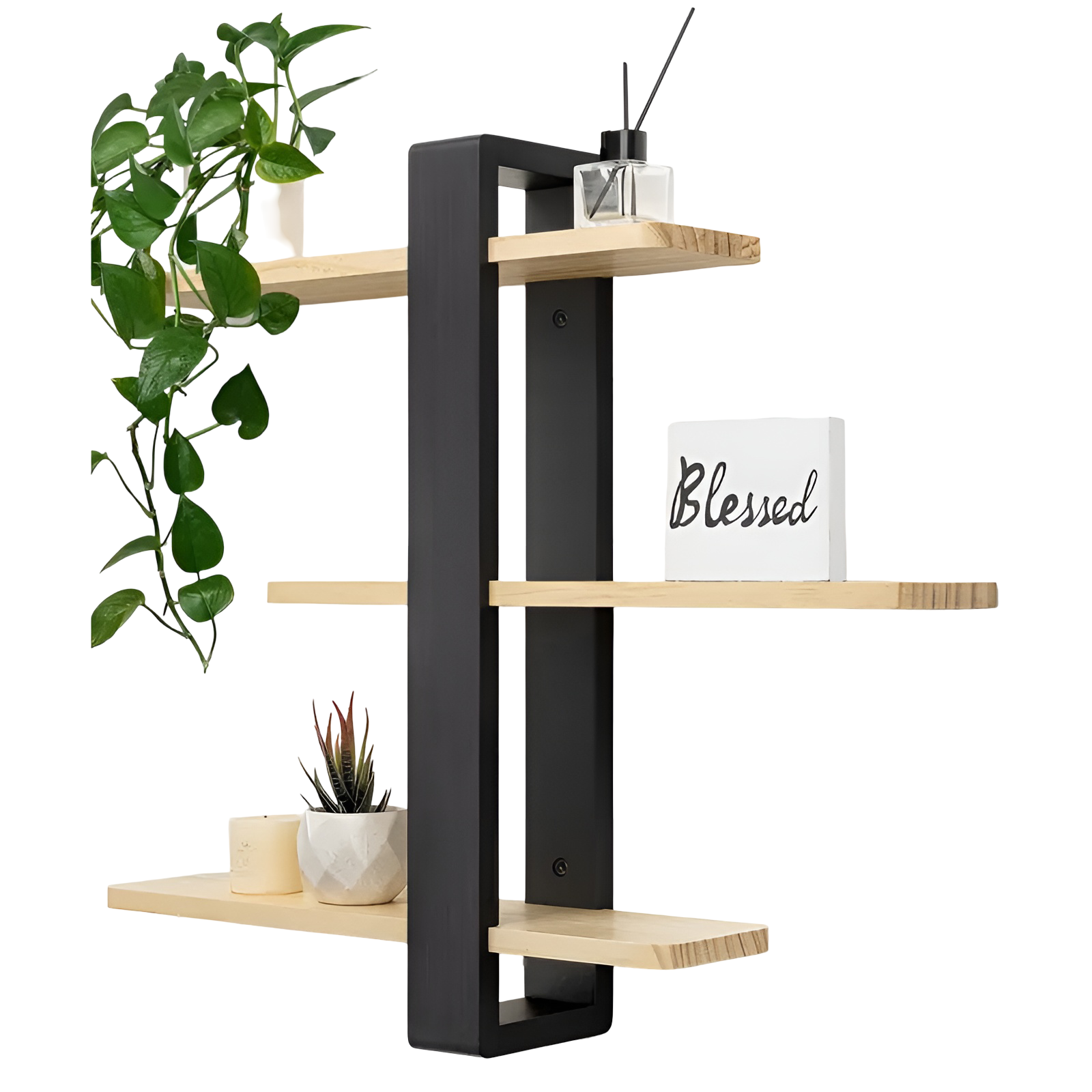 Rustic Wooden Wall Shelf 3 Tier Storage - Befez