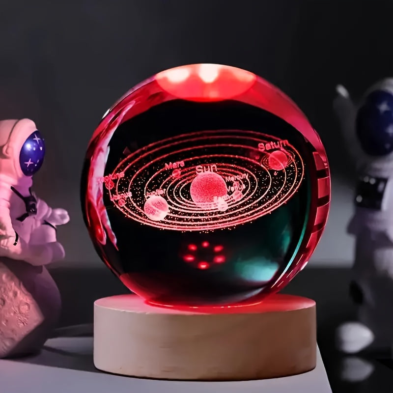 Elegant 3D Glass Table Lamp with Wood Base