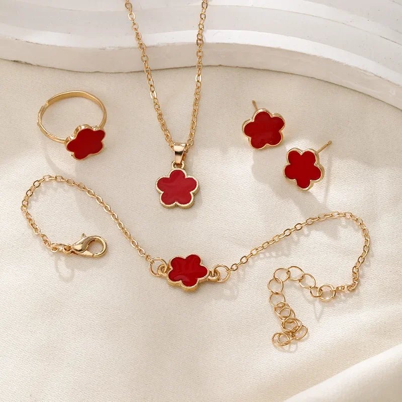 Delicate Flower Clover Jewelry Set for Women