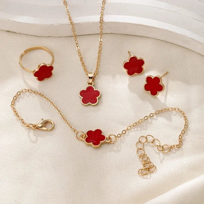 Delicate Flower Clover Jewelry Set for Women