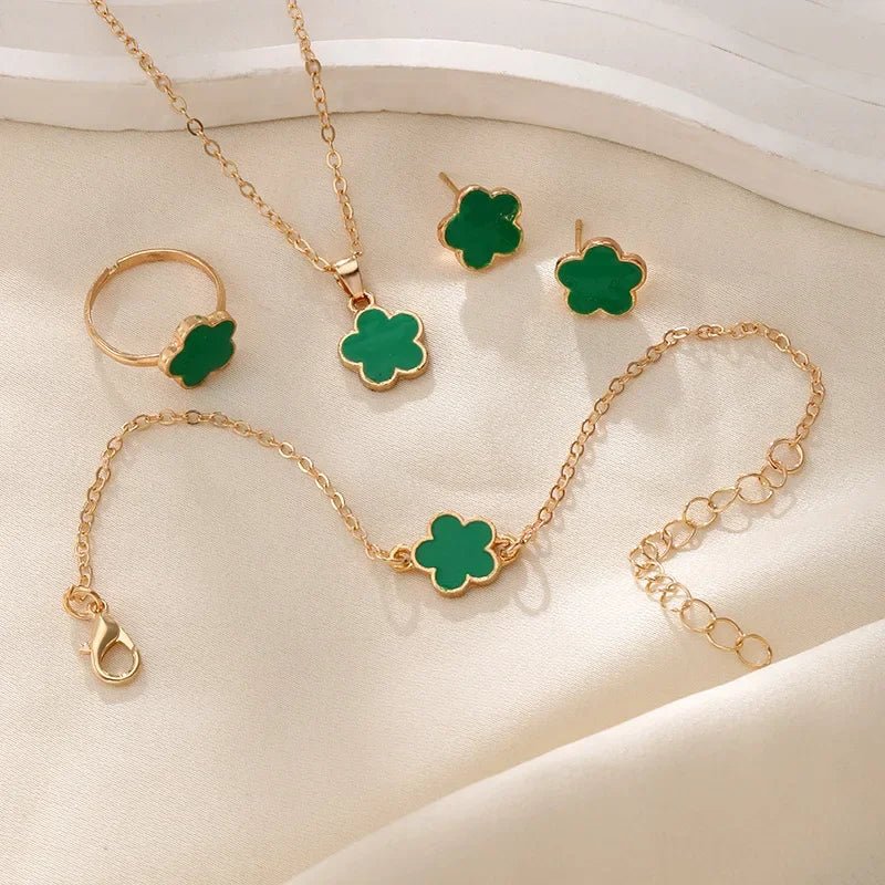 Delicate Flower Clover Jewelry Set for Women