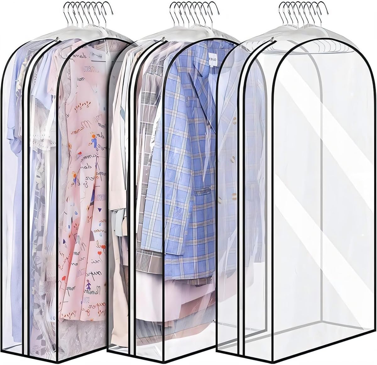 Clear Clothing Storage Bags with Zippers - 3 Pack