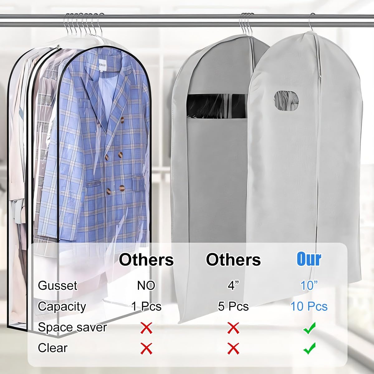 Clear Clothing Storage Bags with Easy Zipper - 3 Pack