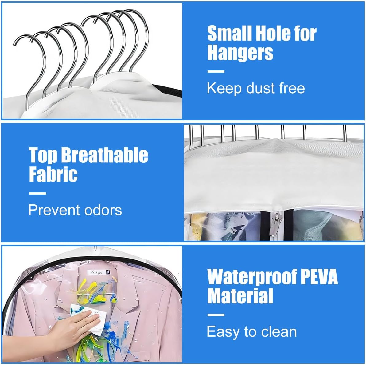 Clear Clothing Storage Bags with Zippers - 3 Pack