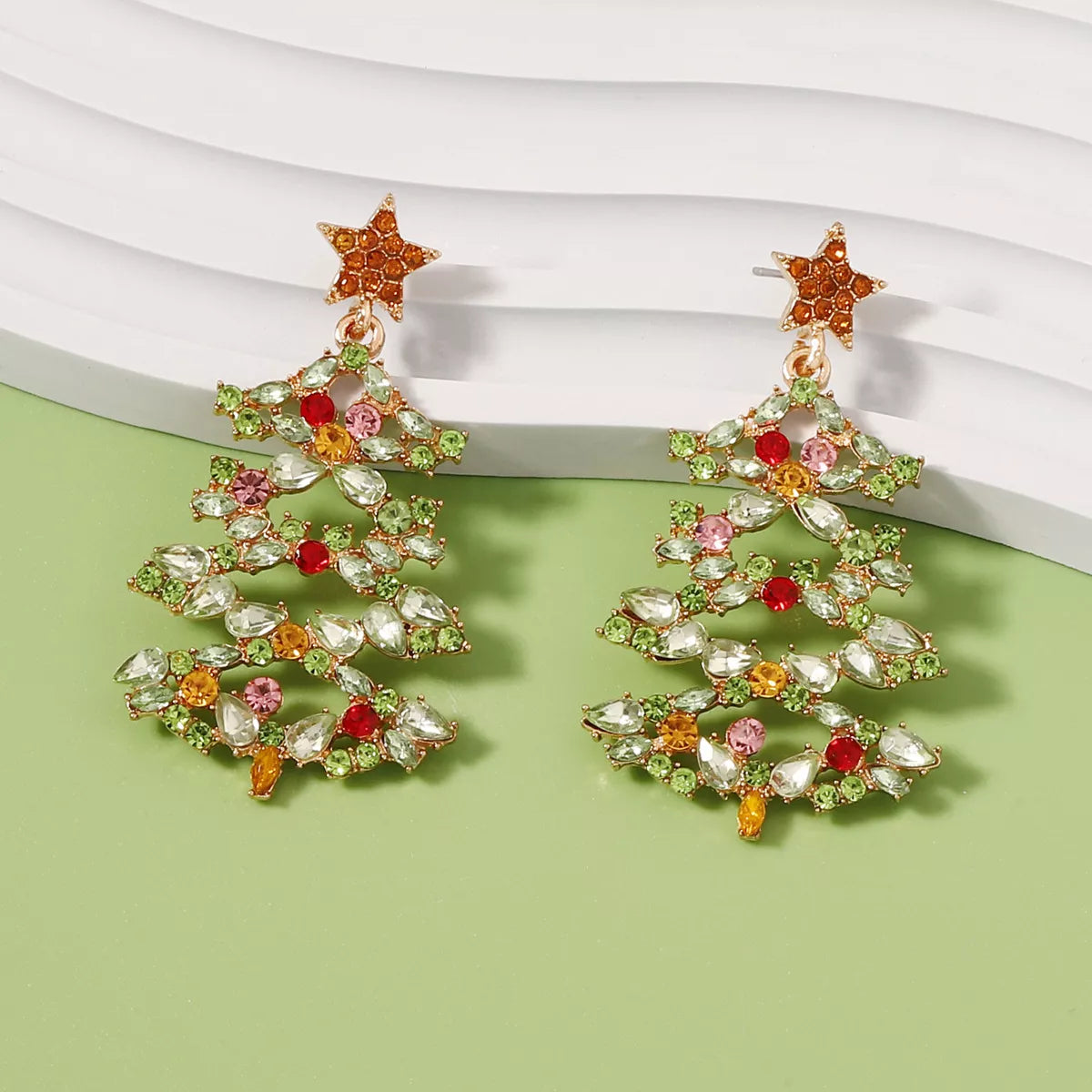 Sparkly Xmas Tree Stud Earrings with Glitter