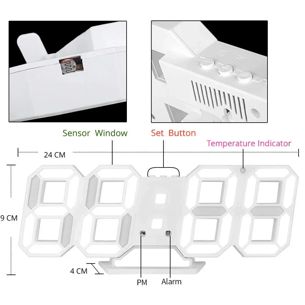 Slim Digital LED Wall Clock with Dimmer Function
