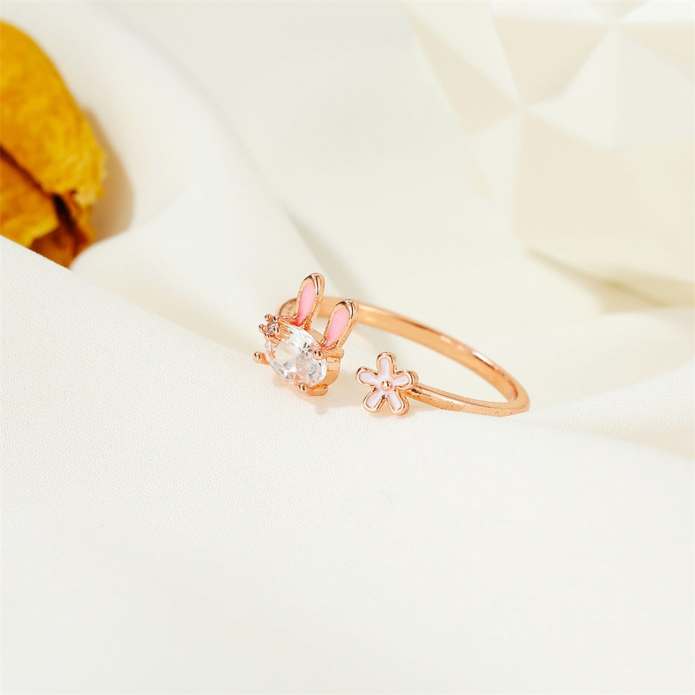 Sparkling Lucky Bunny Charm Ring