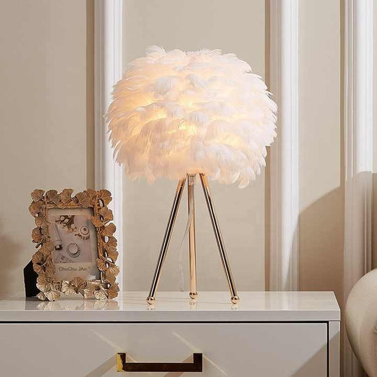 Soft Touch Dimmable Desk Lamp with Feather Shade