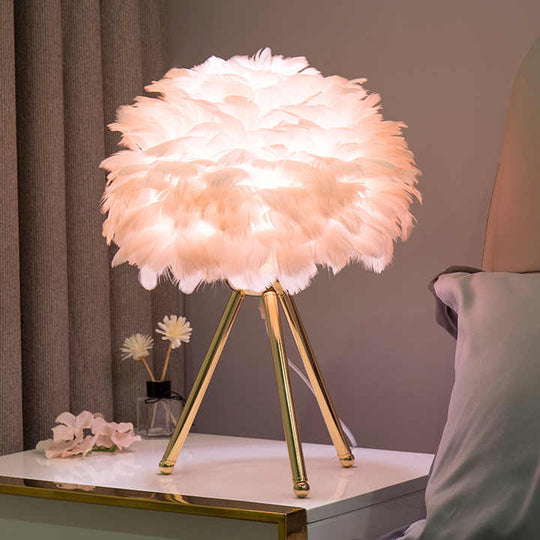 Soft Touch Dimmable Desk Lamp with Feather Shade