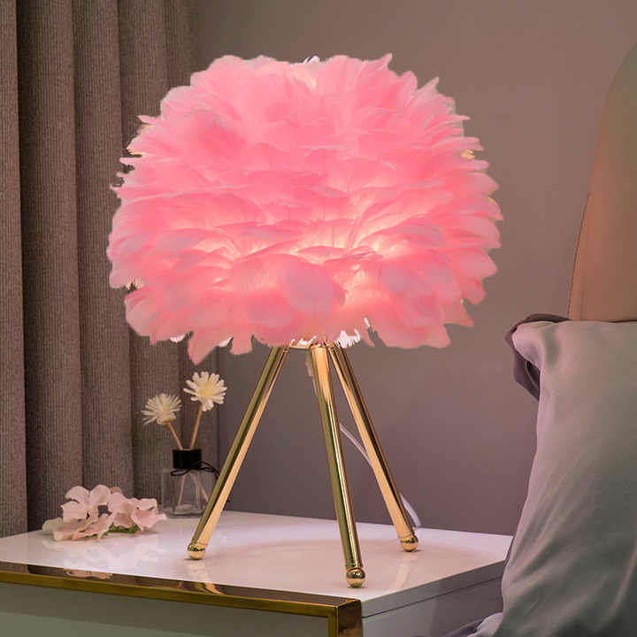 Soft Touch Dimmable Desk Lamp with Feather Shade