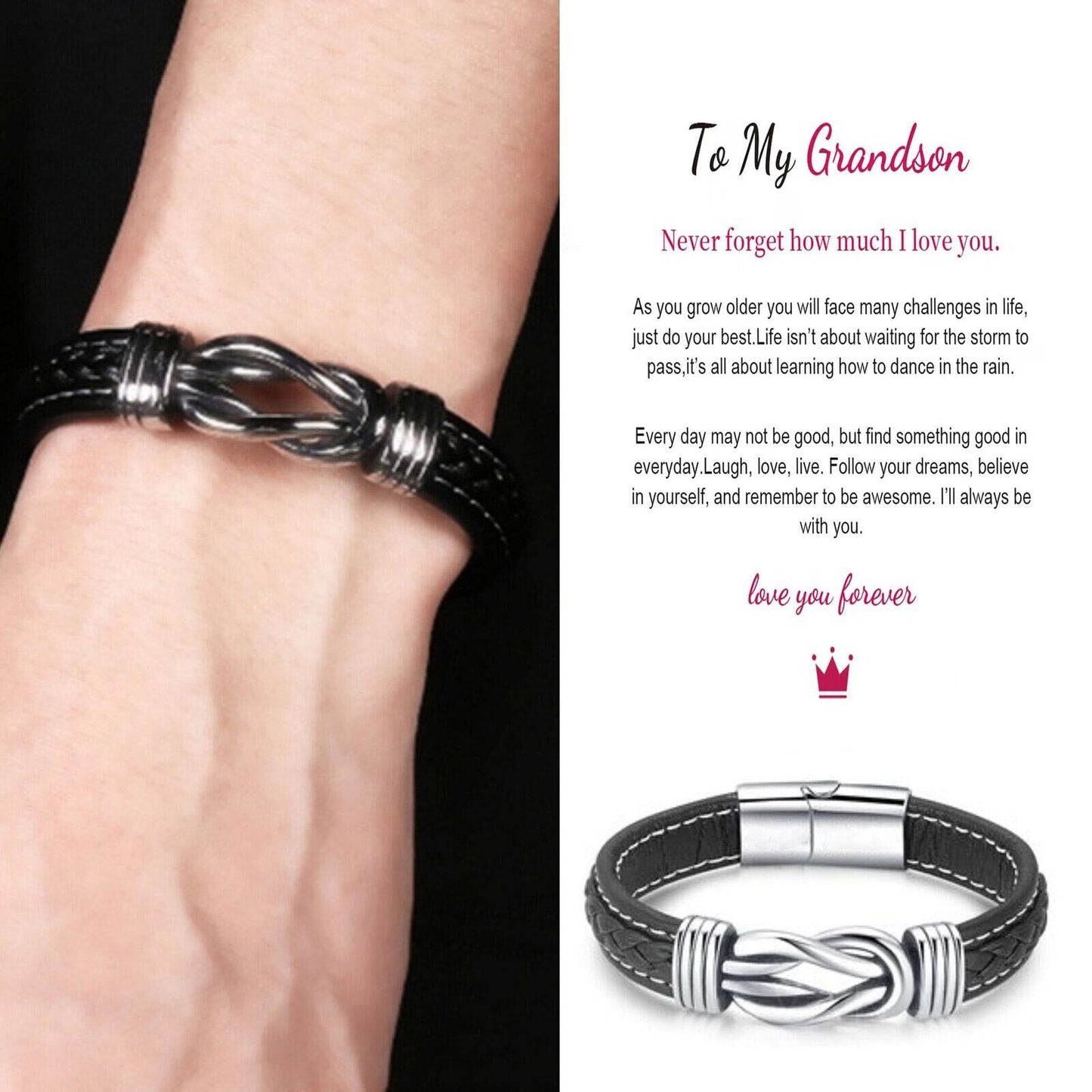 Leather Knot Bracelet for Men, Grandmother Gift