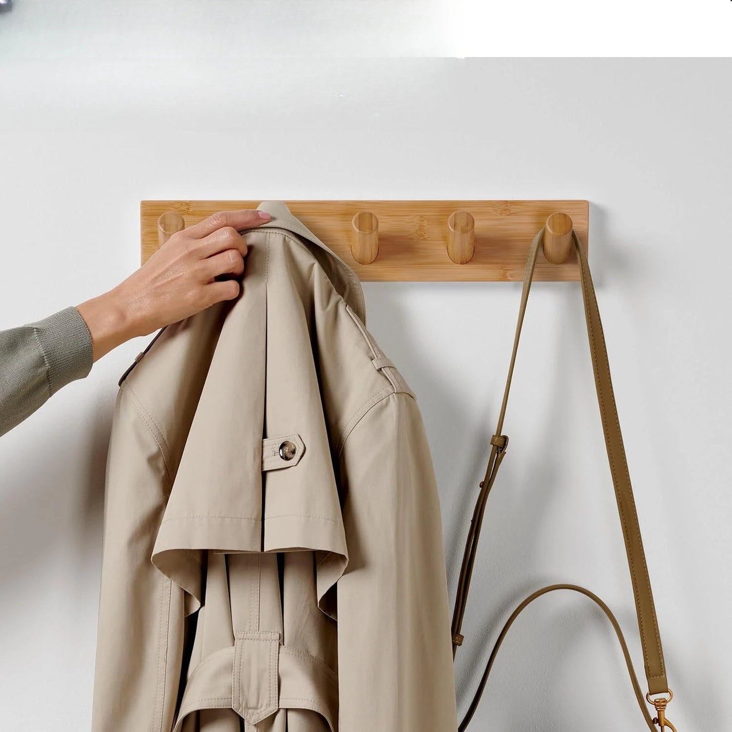 Space-Saving 5-Hook Wood Coat Rack