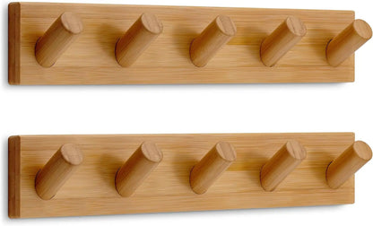 Space-Saving 5-Hook Wood Coat Rack