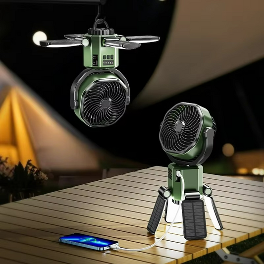 Compact Camping Fan with LED Light and 4 Speeds - Befez