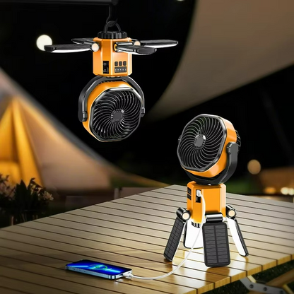 Compact Camping Fan with LED Light and 4 Speeds