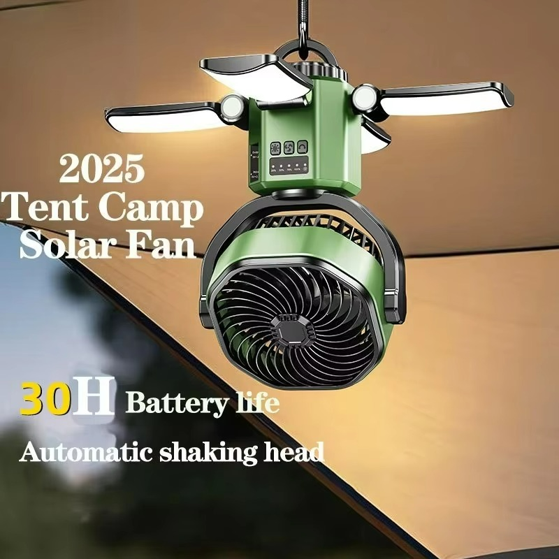 Compact Camping Fan with LED Light and 4 Speeds