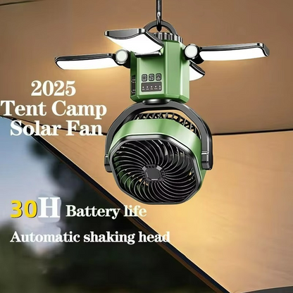 Compact Camping Fan with LED Light and 4 Speeds