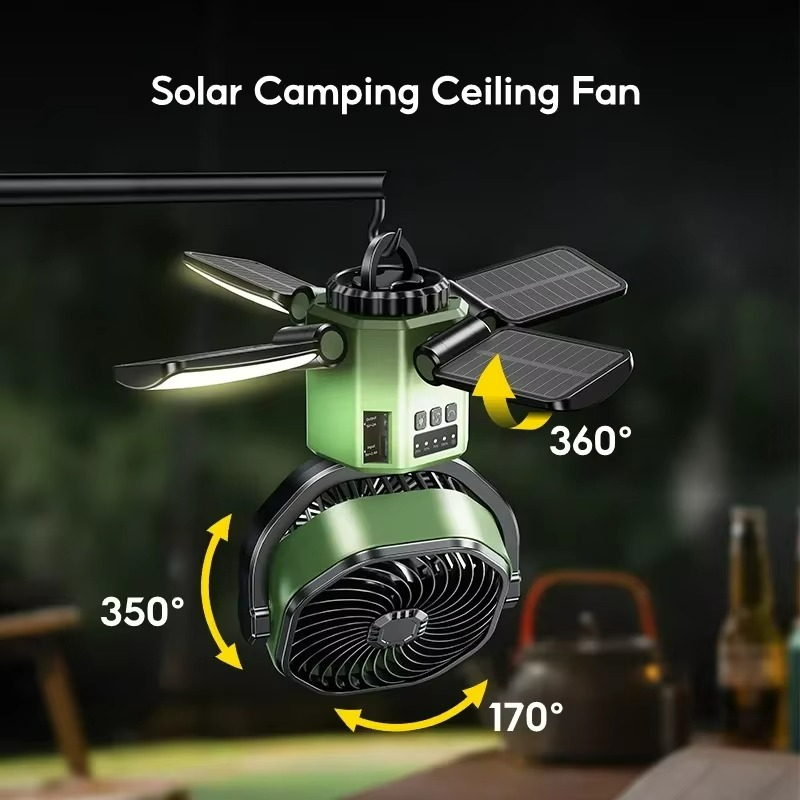 Compact Camping Fan with LED Light and 4 Speeds
