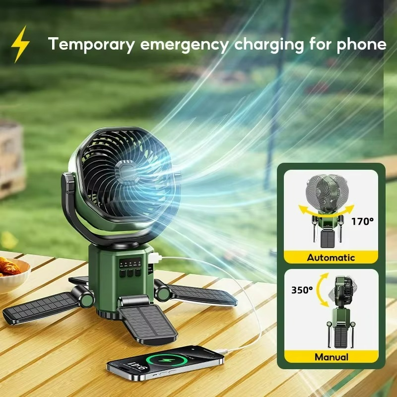 Compact Camping Fan with LED Light and 4 Speeds