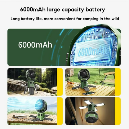 Compact Camping Fan with LED Light and 4 Speeds
