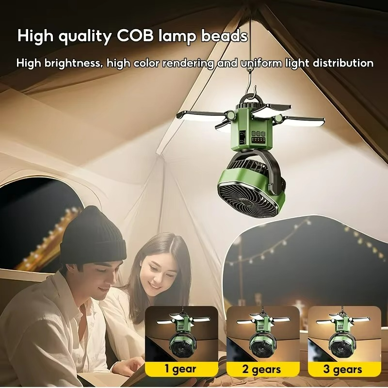 Compact Camping Fan with LED Light and 4 Speeds