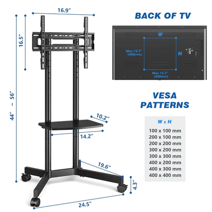 Portable TV Cart with Wheels and Storage Shelf