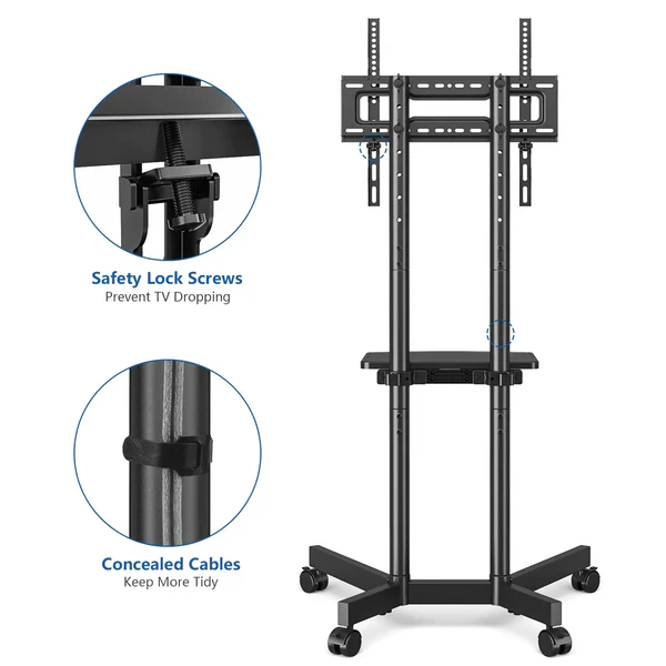 Portable TV Cart with Wheels and Storage Shelf