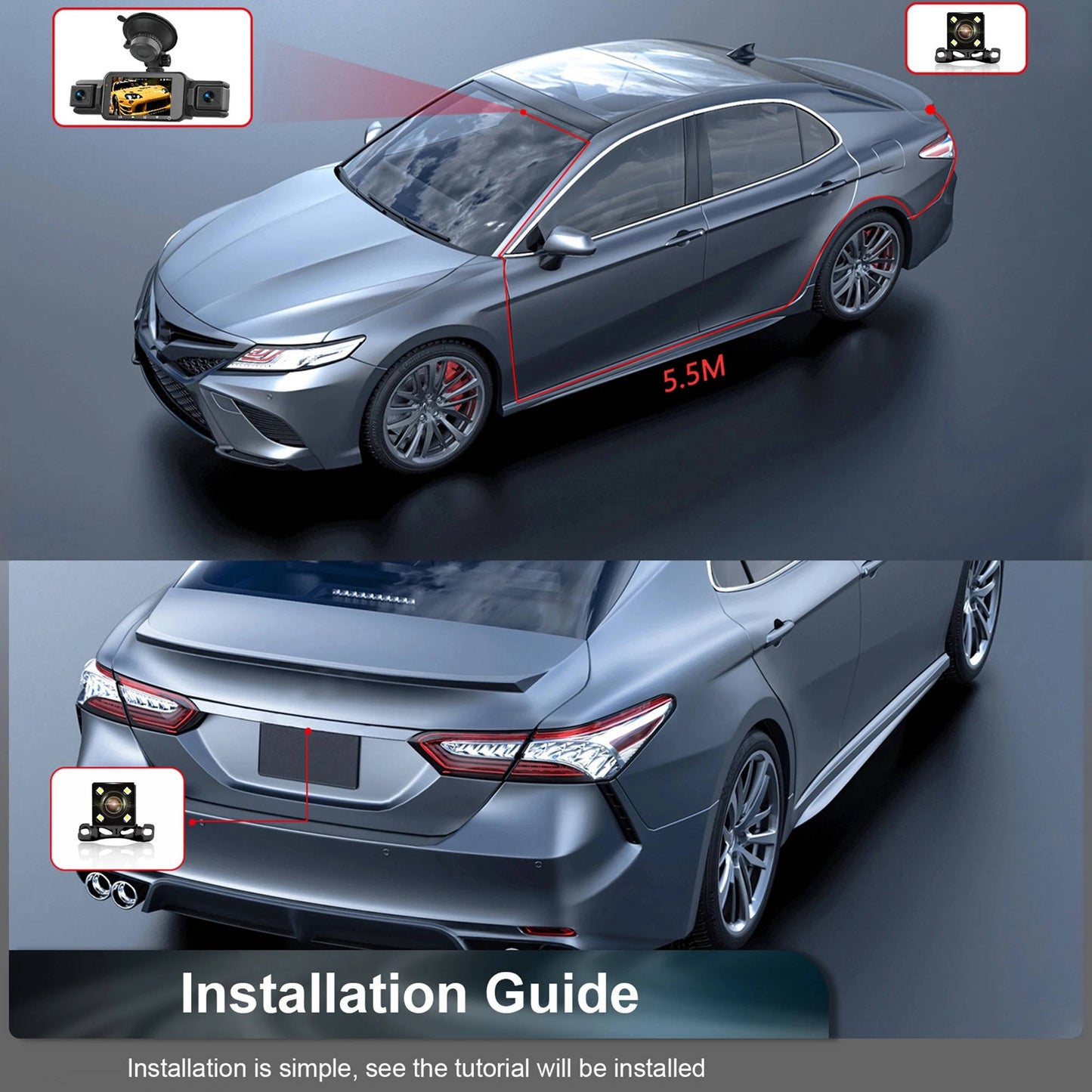 Dual Camera Car Dashboard Recorder With Night Vision
