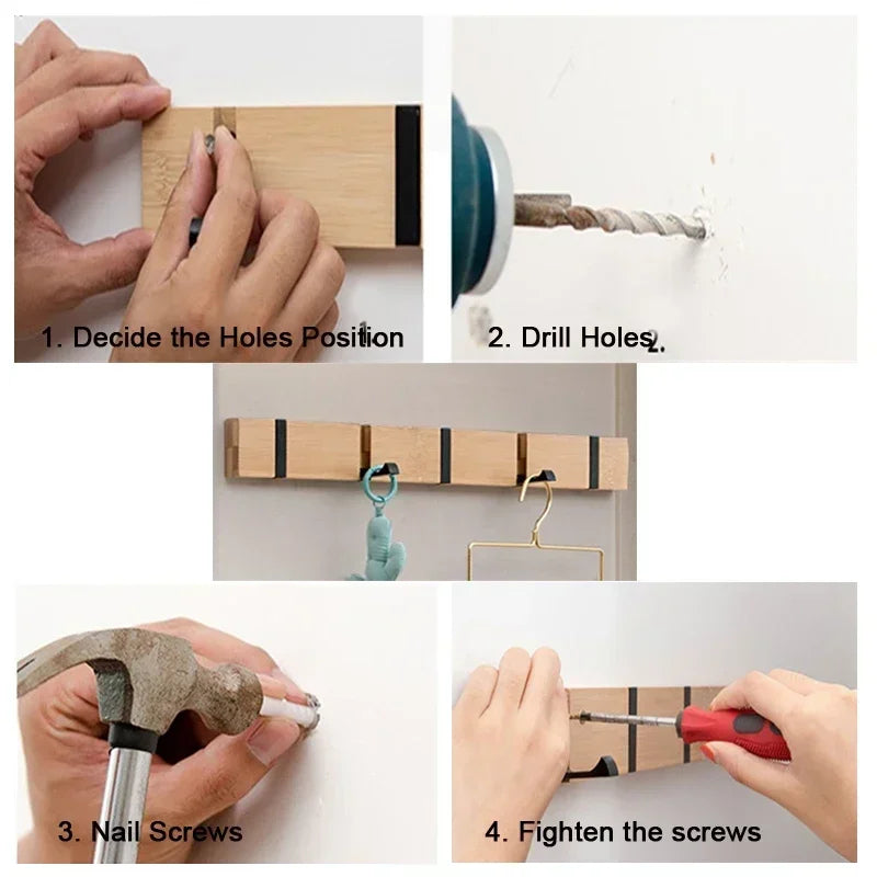Space-Saving Wooden Wall Hook Rack