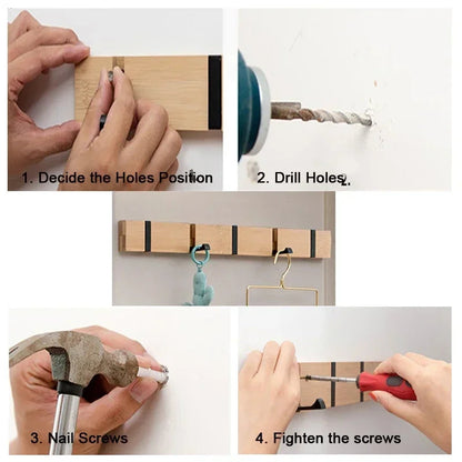 Space-Saving Wooden Wall Hook Rack