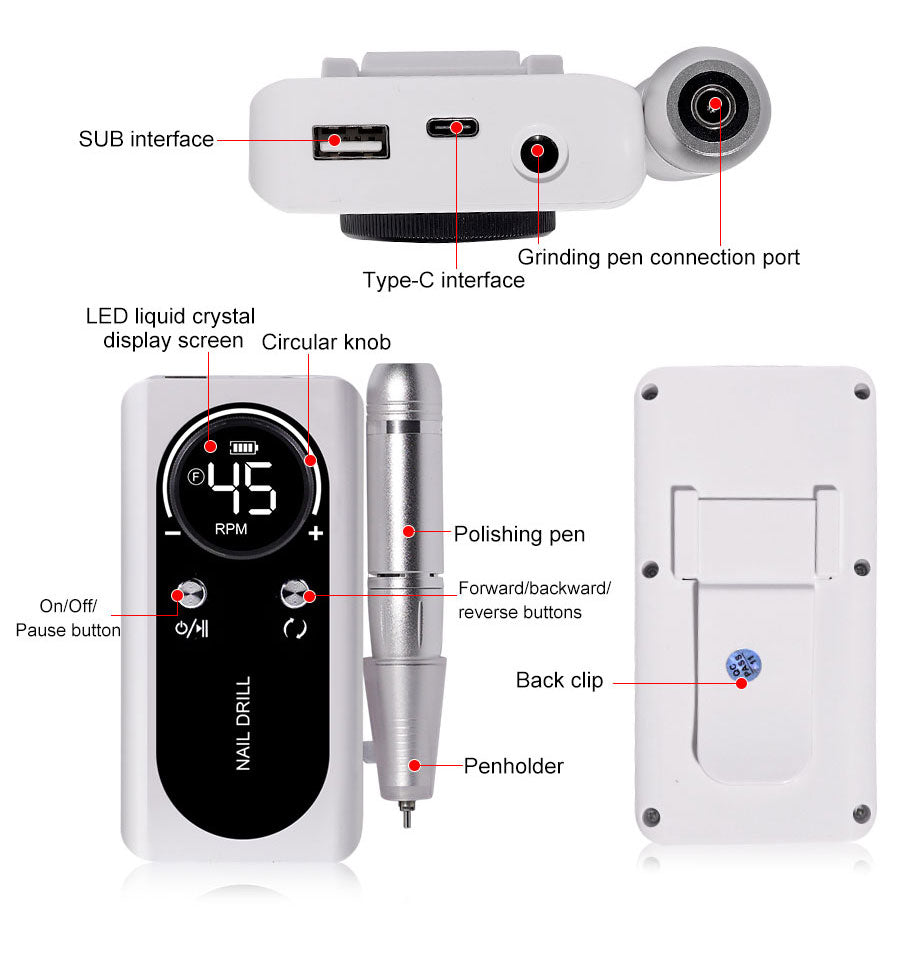 Compact Rechargeable Nail Drill Kit for Manicure