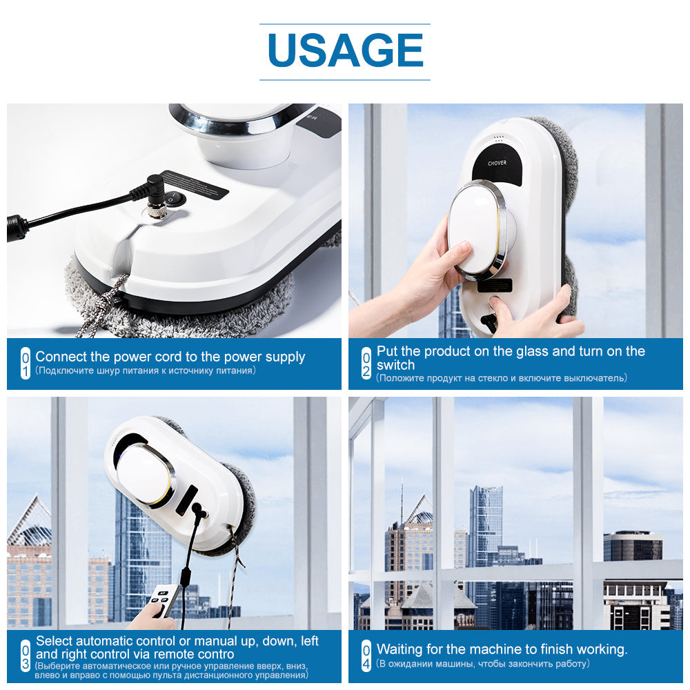 Wi-Fi Robot Glass Cleaner with Remote Auto Vacuum