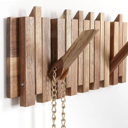 Traditional Wooden Coat Hook Rack with 8 Hooks