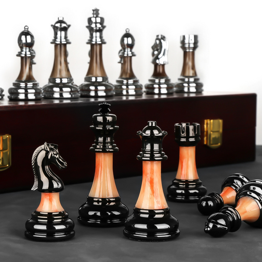 Premium Wooden Chess Board with Large Metal Pieces - Befez