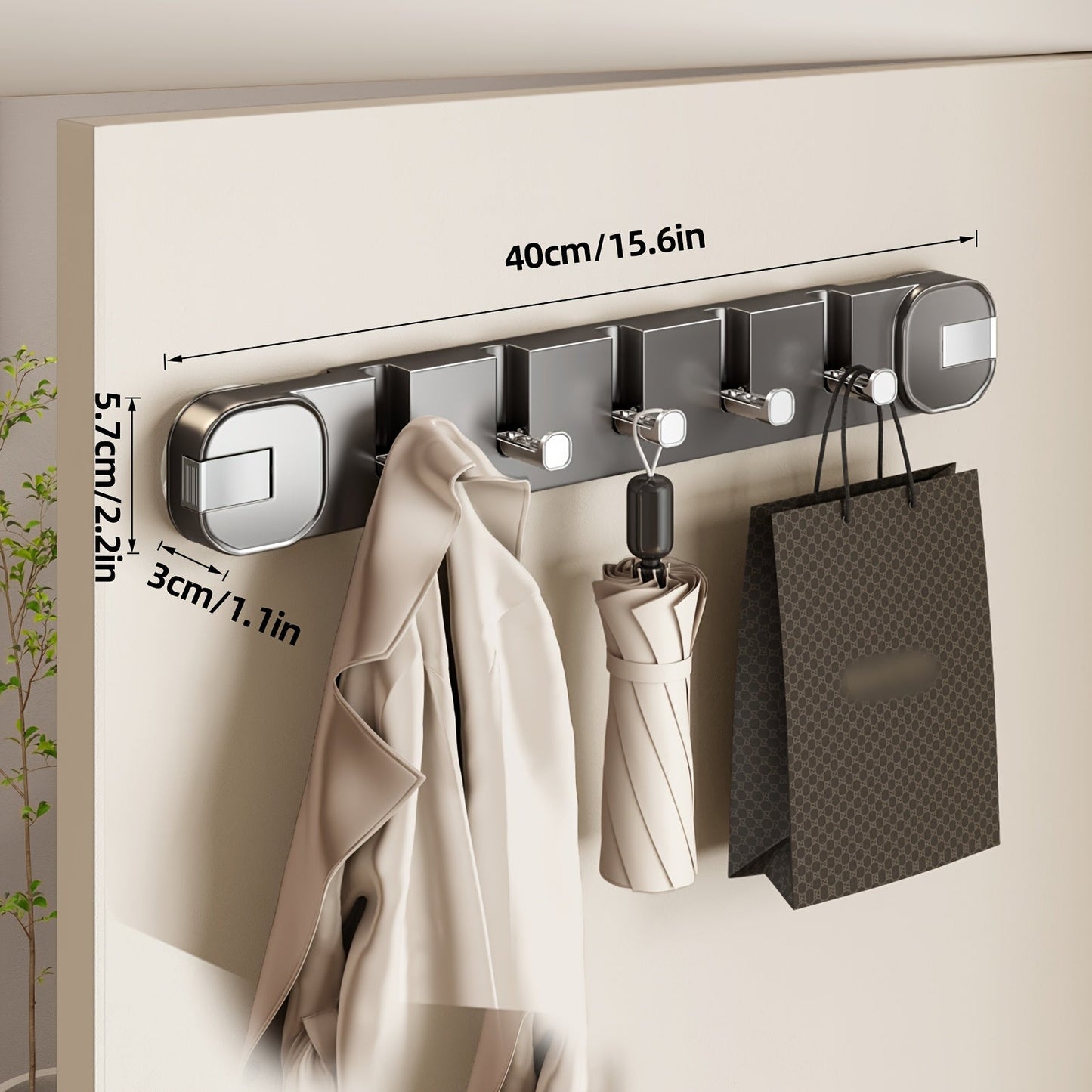 Easy Install Wall Hook Panel 5 Hook Storage Rack
