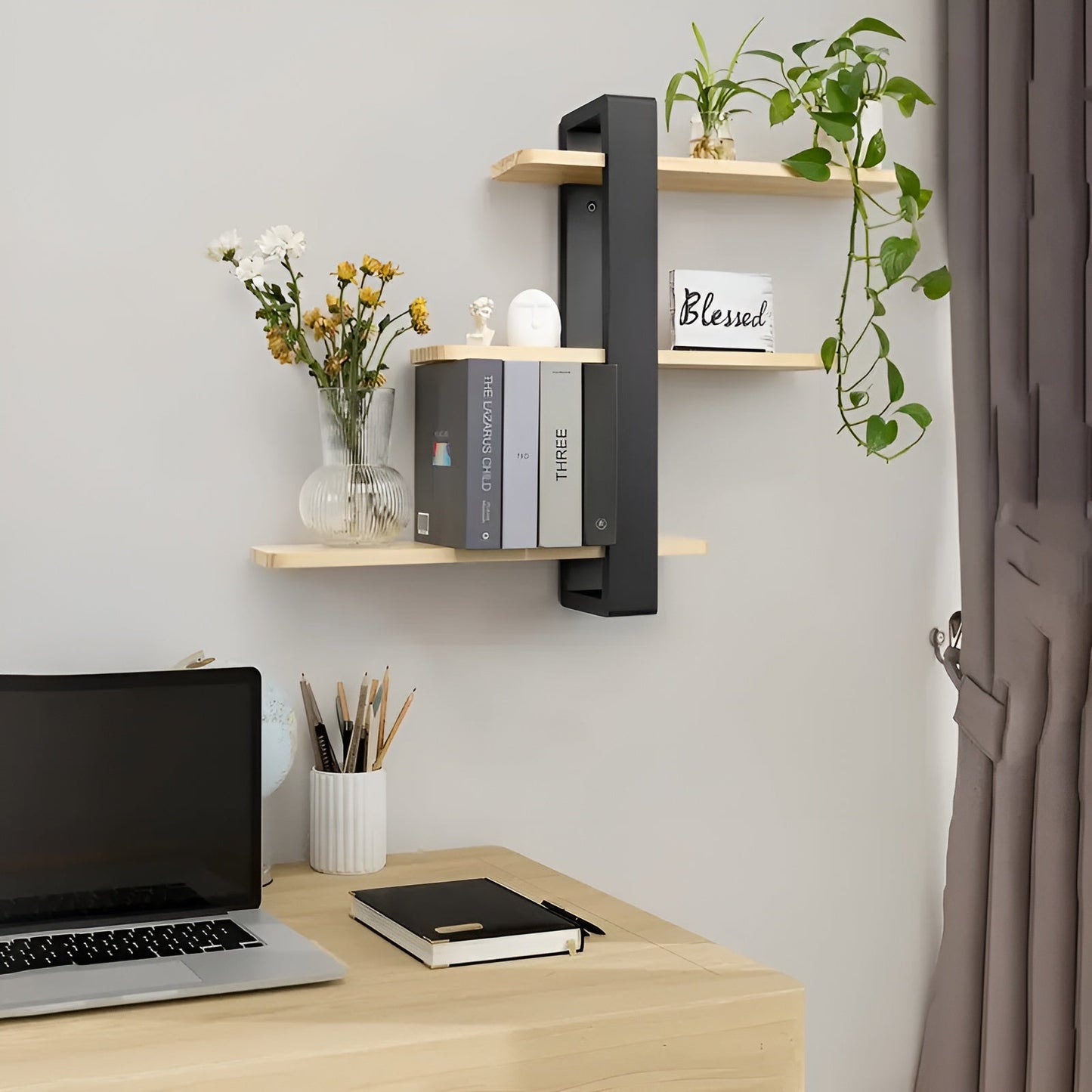 Rustic Wooden Wall Shelf 3 Tier Storage