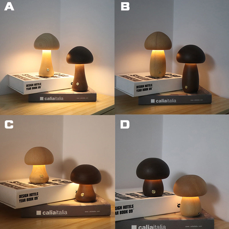 Warm Wooden Mushroom Table Lamp