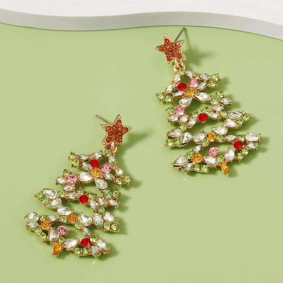 Sparkly Xmas Tree Stud Earrings with Glitter